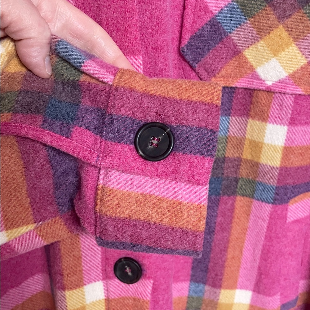 Zenana size XL Pink and Orange Plaid Fleece Button Down Shirt with Pockets - Picture 5 of 10